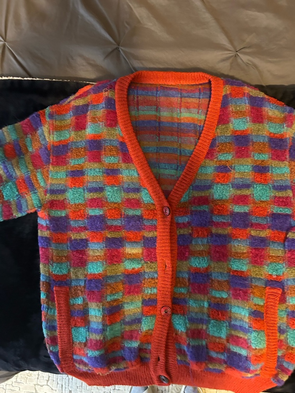 Missoni Multicolor Checker Knit Cardigan - Red Orange Purple Teal